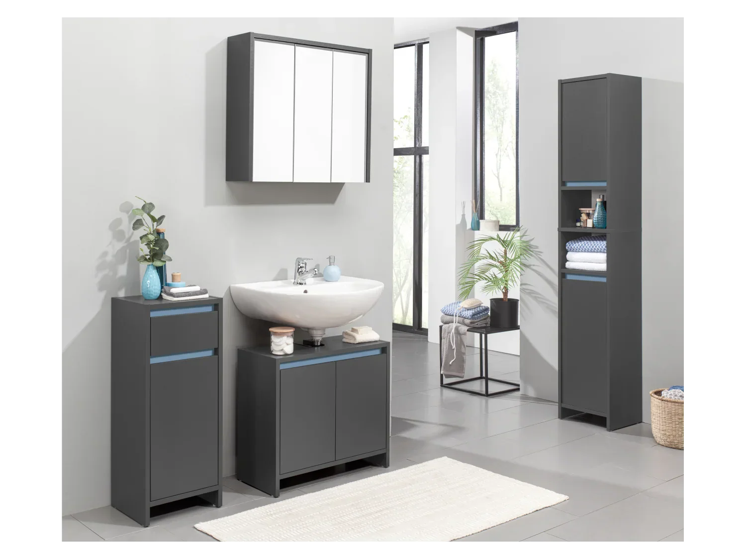 LIVARNO home Armoire de toilette OSLO, 65 x 60 x 17 cm, noir