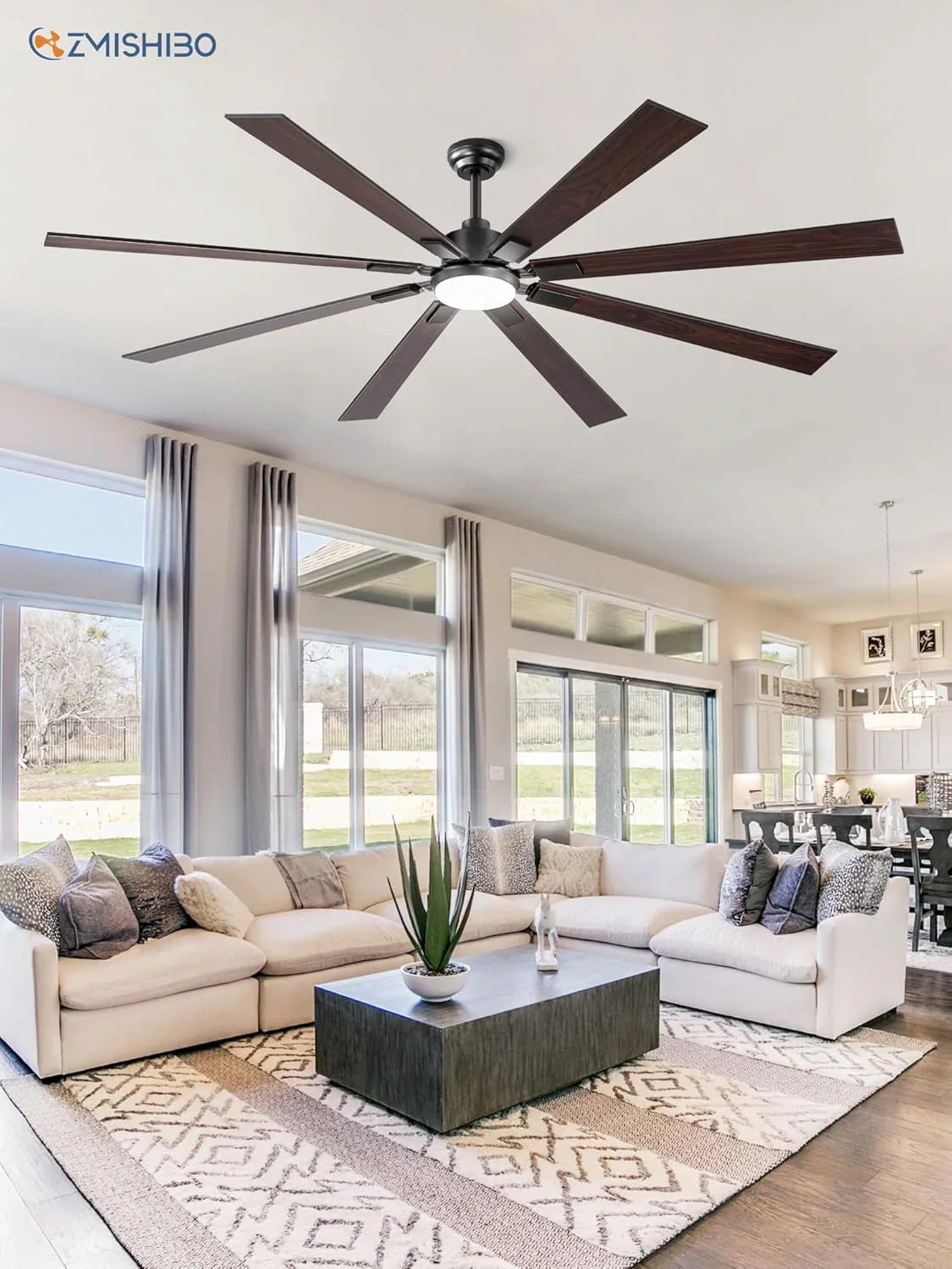 ZMISHIBO 72 inch Large Ceiling Fans with Lights and Remote, Indoor/Outdoor Black Modern Ceiling Fan for Kitchen Living Room Patio, 6 Speed Reversible Quiet DC Motor, 3 CCT, Dual Finish 8 Blades