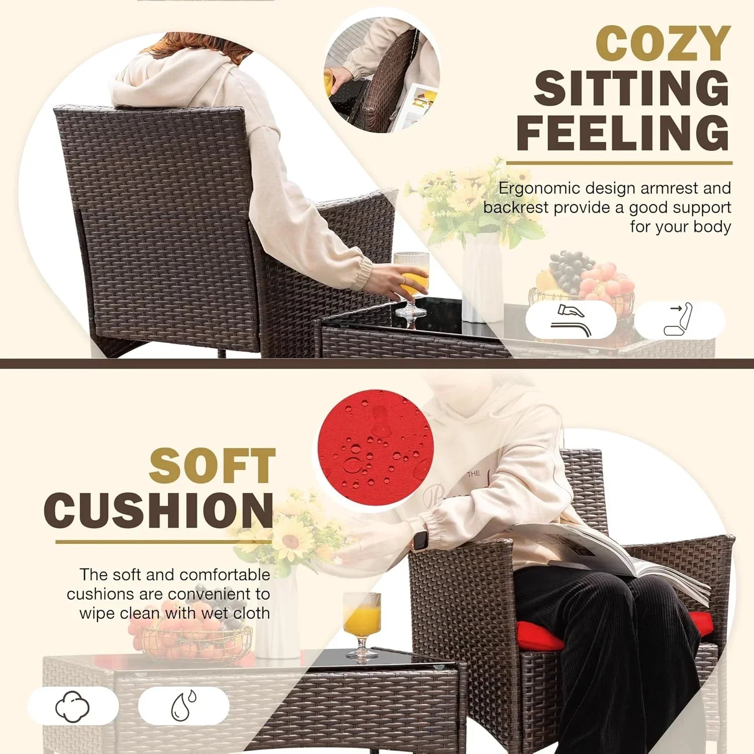 4 piece outdoor patio furniture set rattan chair wicker set