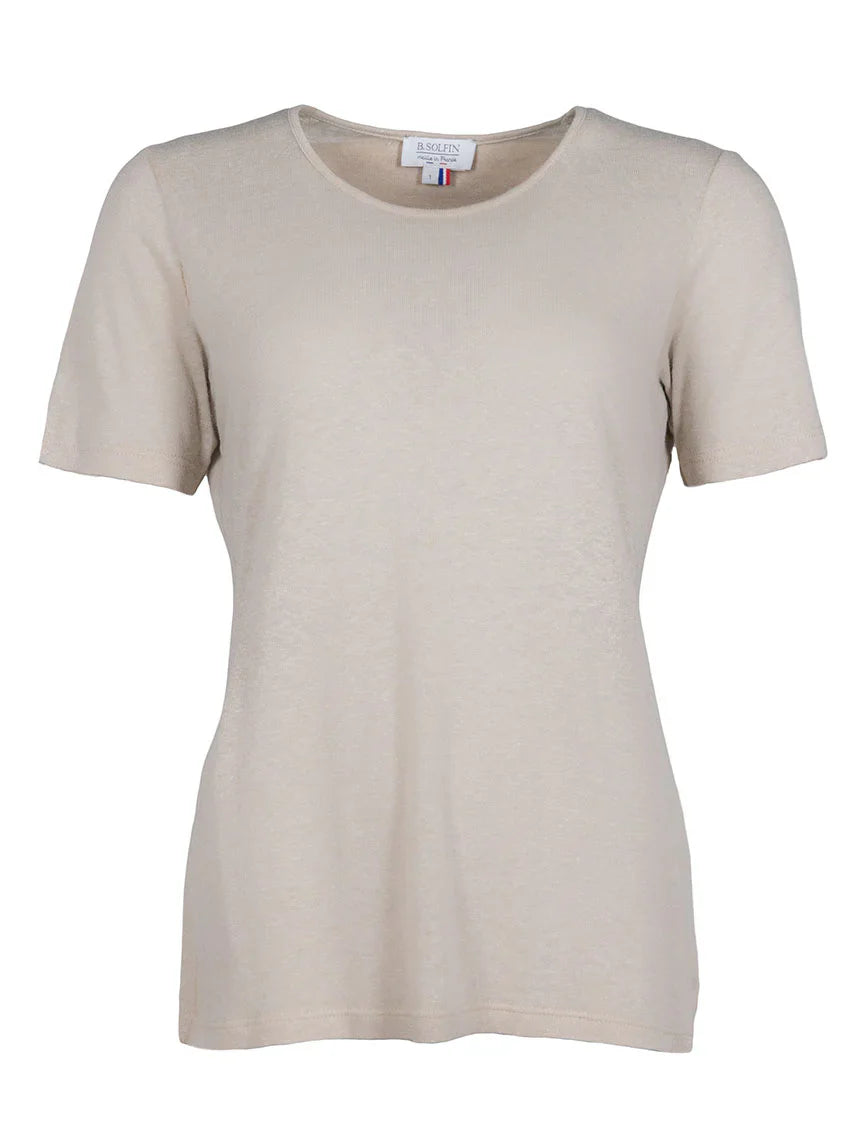 Tee-shirt femme en lin beige lin