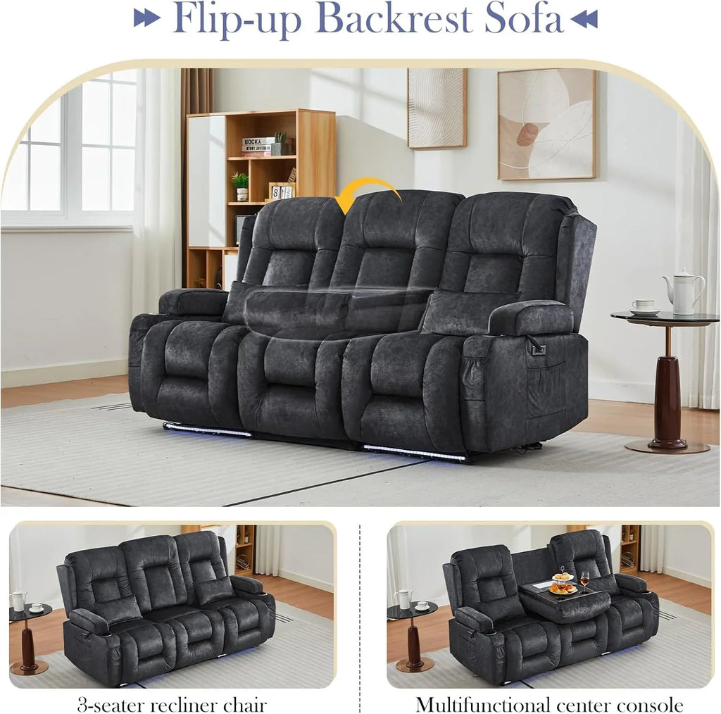 TUNYI Power Loveseat Recliner Sofa with Massage & Heat Home Theater Seating with Console Electric Recliner RV Sofa with USB/Outlet/Storage/Side Pocket/LED Light/Speaker (Brown, Loveseat)