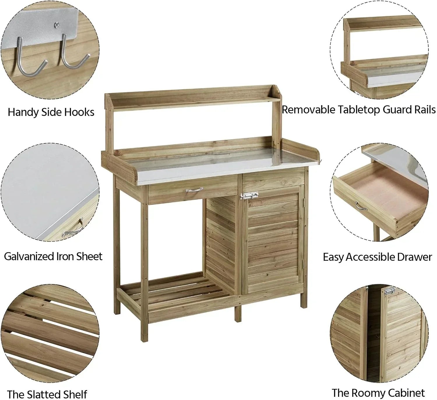Yaheetech Outdoor Garden Potting Bench Table Work Bench Metal Tabletop Cabinet Drawer