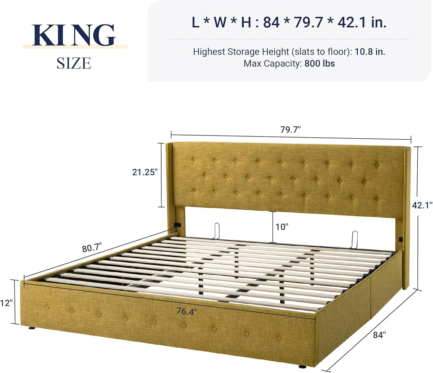 Allewie Queen Size Lift Up Storage Bed Modern Wingback Headboard Hydraulic Support