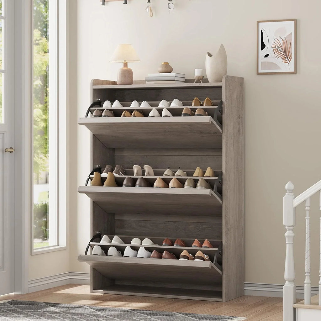 GarveeHome Shoe Cabinet with 3 Flip Drawers Wooden Shoe Organizer Cabinet Shoe Storage Hidden