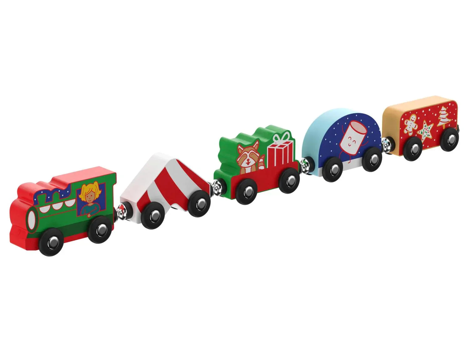 Train de Nol en bois, 5 pices