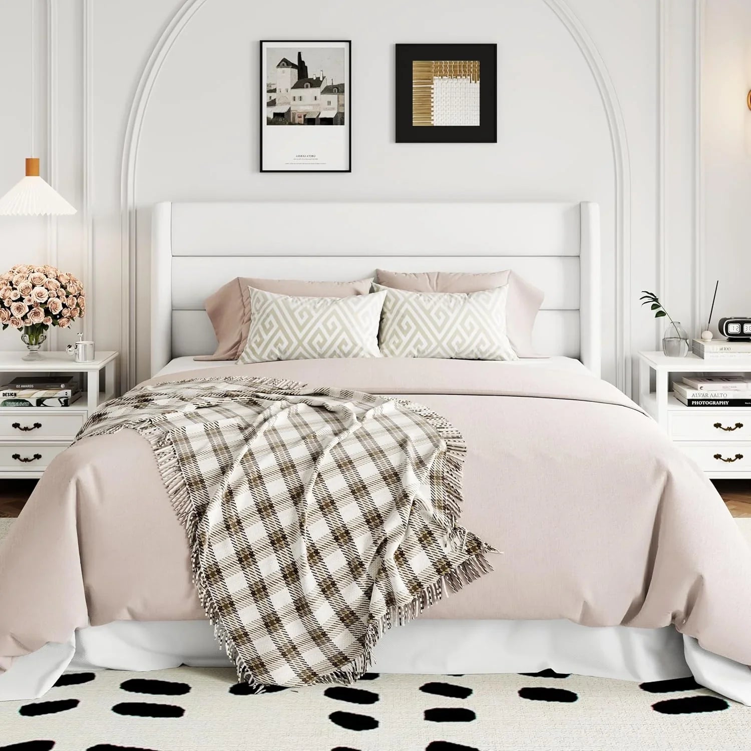 Allewie Queen Size Lift Up Storage Bed Modern Wingback Headboard Hydraulic Support