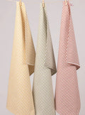 Lot de 3 torchons rayés coton kaki terracotta moutarde