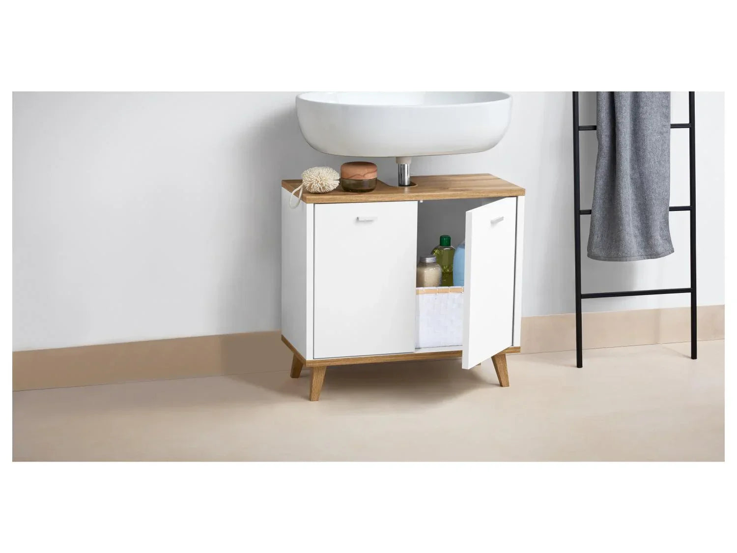 LIVARNO home Meuble sous vasque Corfu, 60 x 55 x 28 cm, blanc/imitation chne