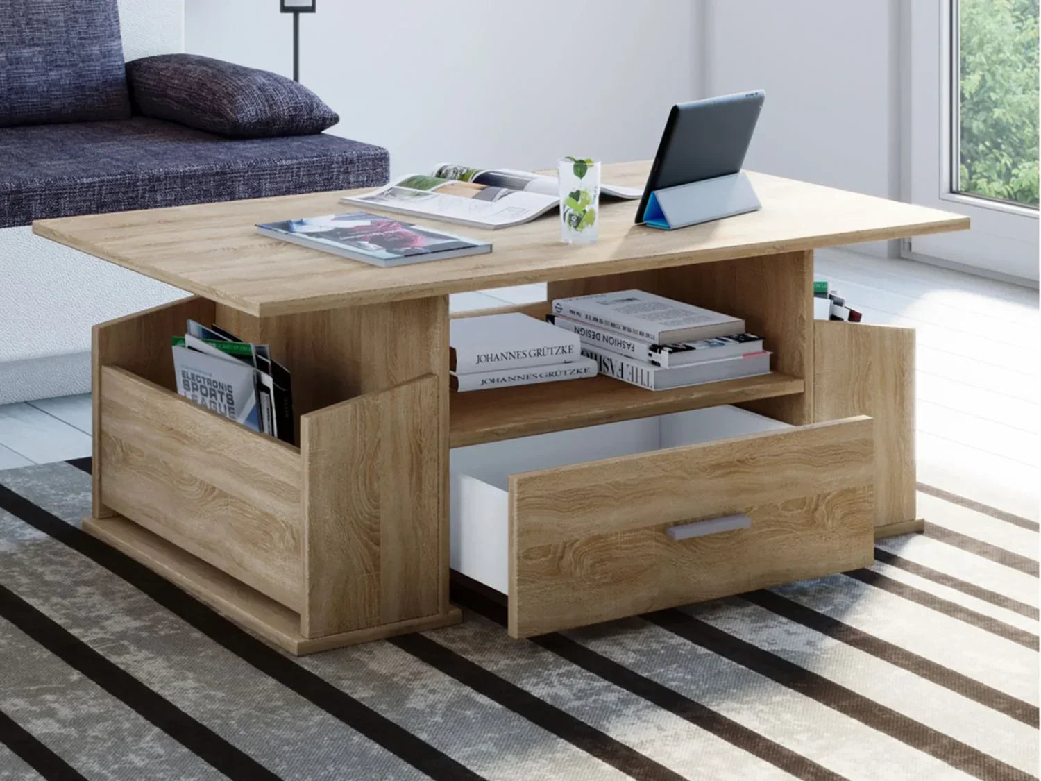 VCM Table basse Junata, avec tiroir, 44 x 110 x 52 cm