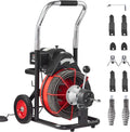 Drain Cleaner Machine 100FT x 1/2 Inch, Auto Feed Sewer Snake Auger on Wheels, 550W Portable Drain Cleaning Machine with 8 Cutters & Air-activated Foot Switch for 2 to 4 Pipes