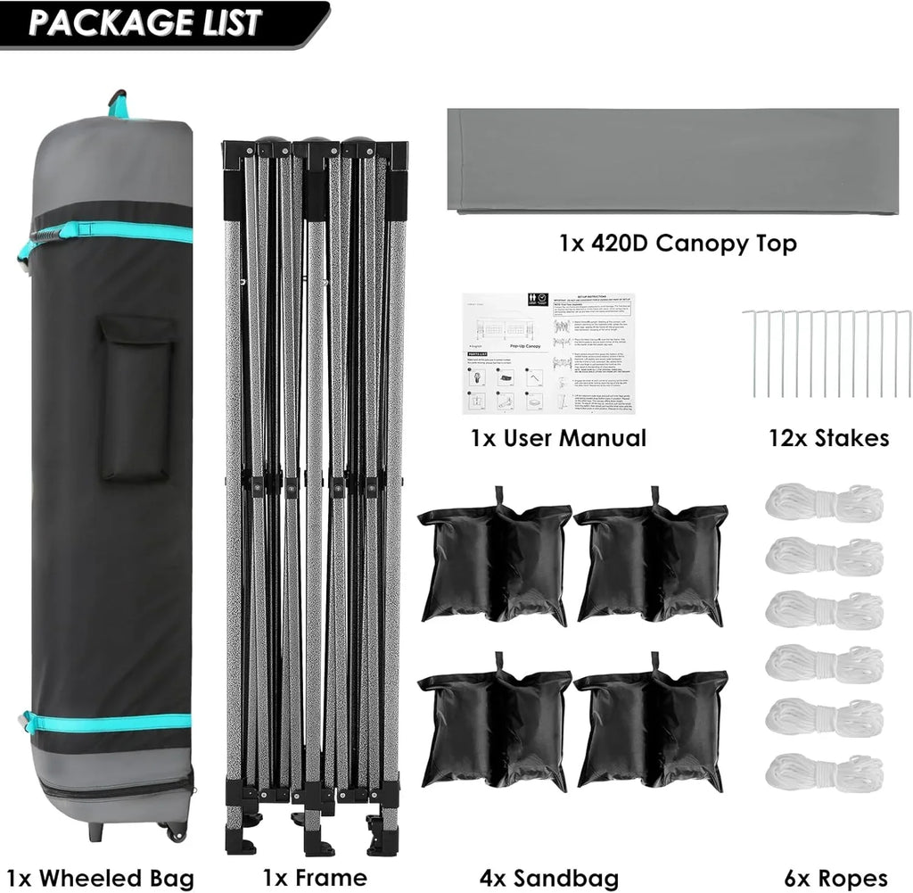 COBIZI 10x20 Heavy Duty Pop up Canopy Tent with 6 sidewalls Easy Up Commercial Outdoor Canopy Wedding Party Tents for Parties All Season Wind & Waterproof Gazebo with Roller Bag,Black(Frame Thickened)