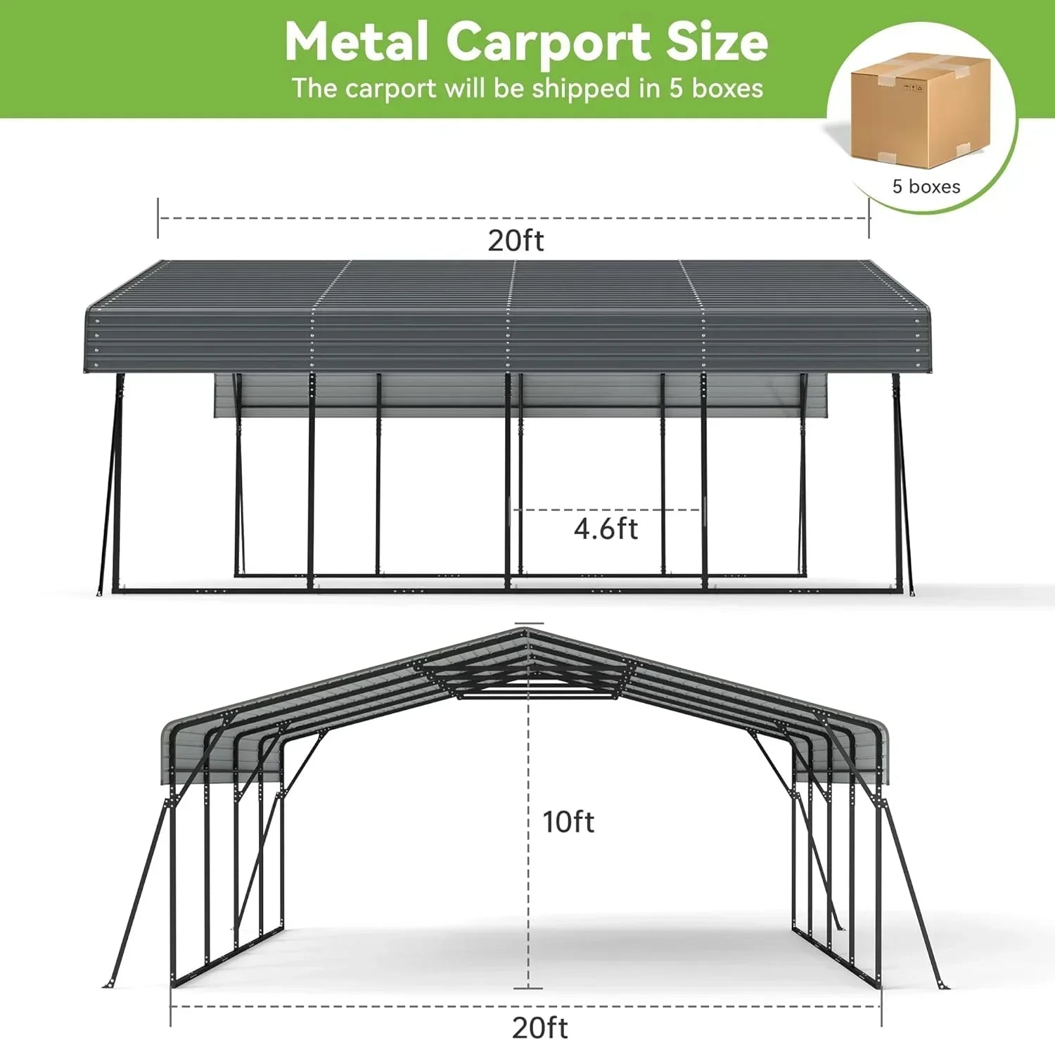 10'x15' Heavy Duty Metal Carport Outdoor Garage Car Shelter Shade with Heavier Frame
