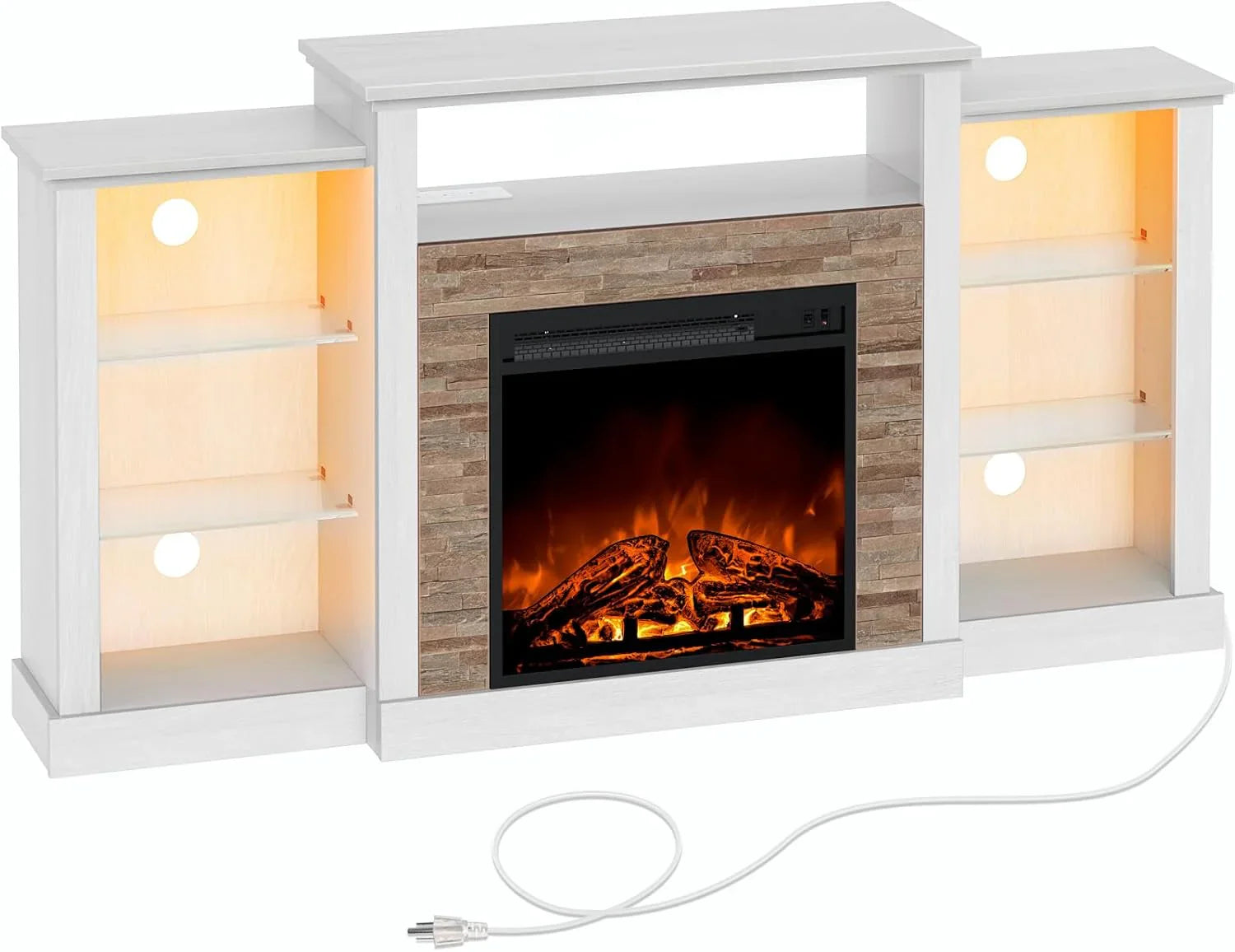 Rolanstar Fireplace TV Stand with LED Lights and Power Outlets TV Console Entertainment Center