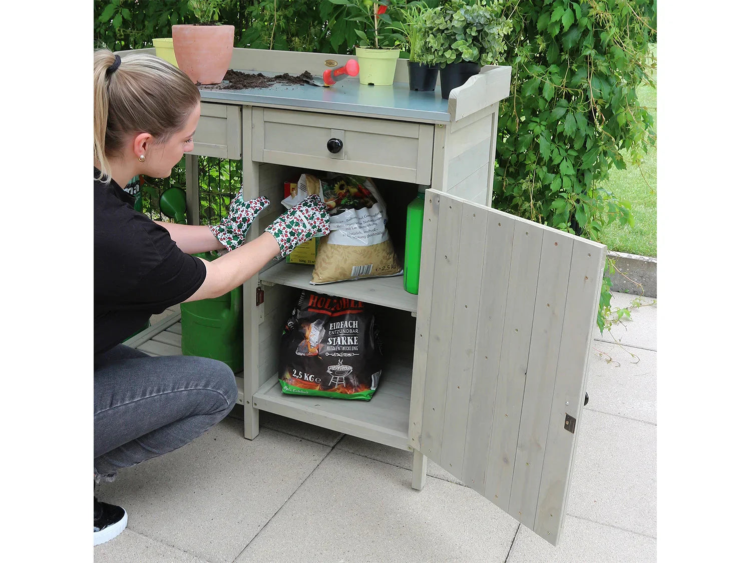 HABAU Table de jardin avec armoire infrieure, 98 x 48 x 95 cm