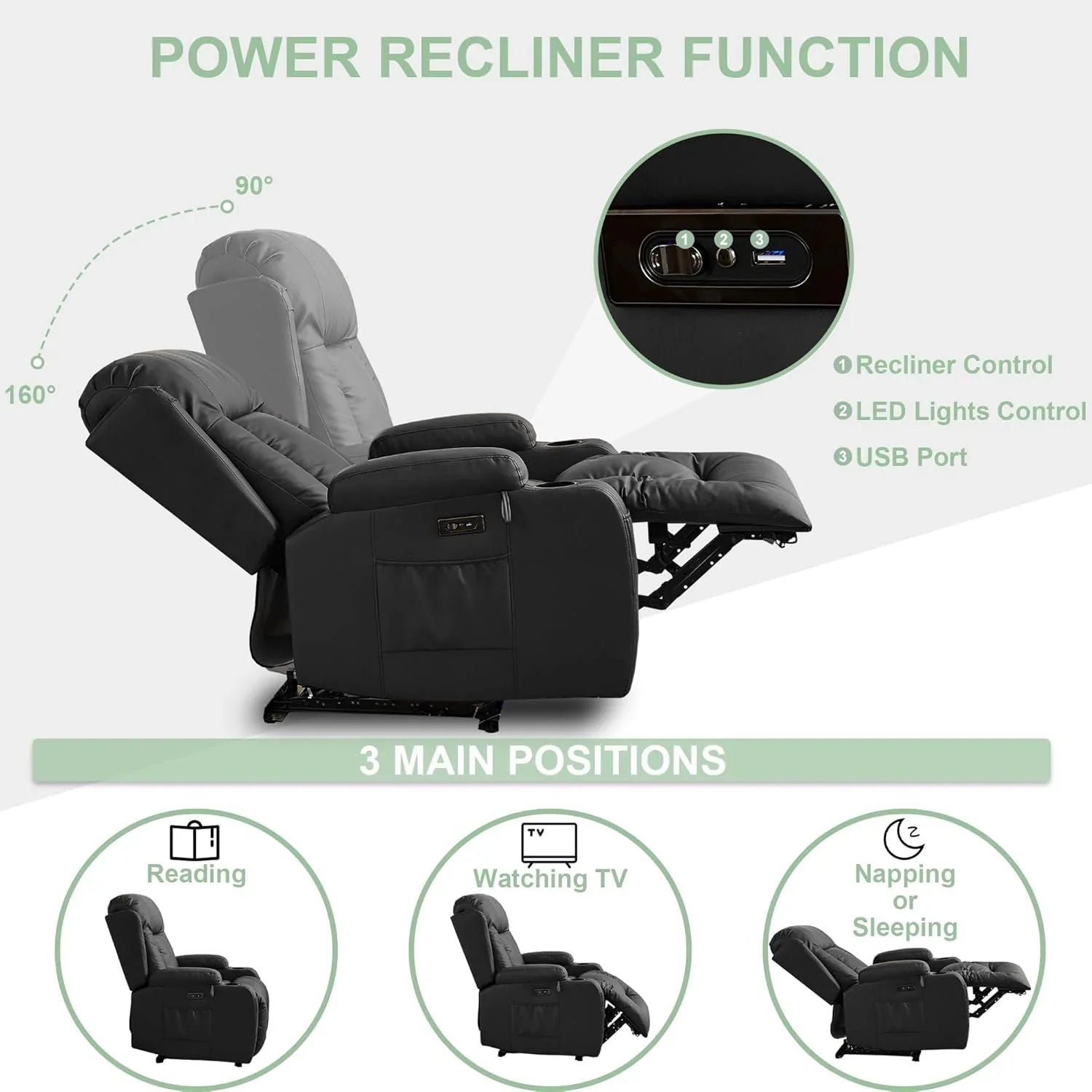 TUNYI Power Loveseat Recliner Sofa with Massage & Heat Home Theater Seating with Console Electric Recliner RV Sofa with USB/Outlet/Storage/Side Pocket/LED Light/Speaker (Brown, Loveseat)