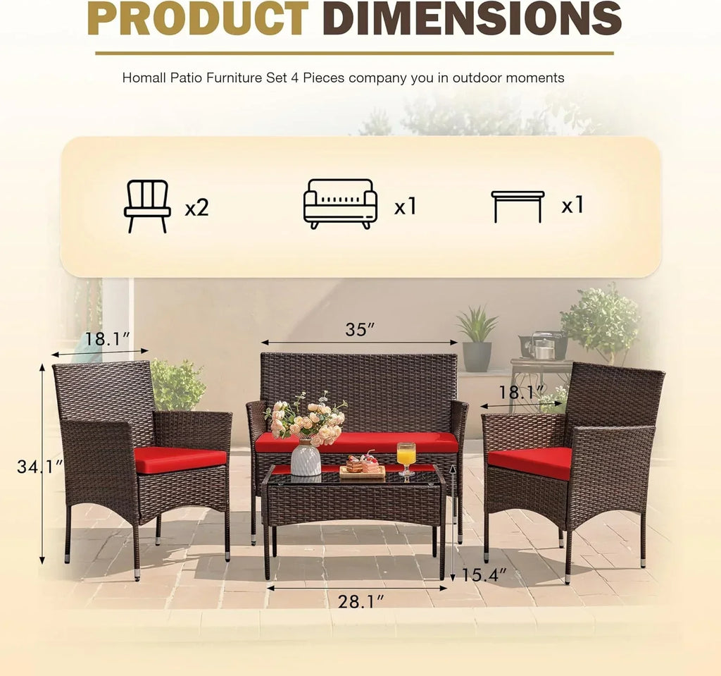 4 piece outdoor patio furniture set rattan chair wicker set