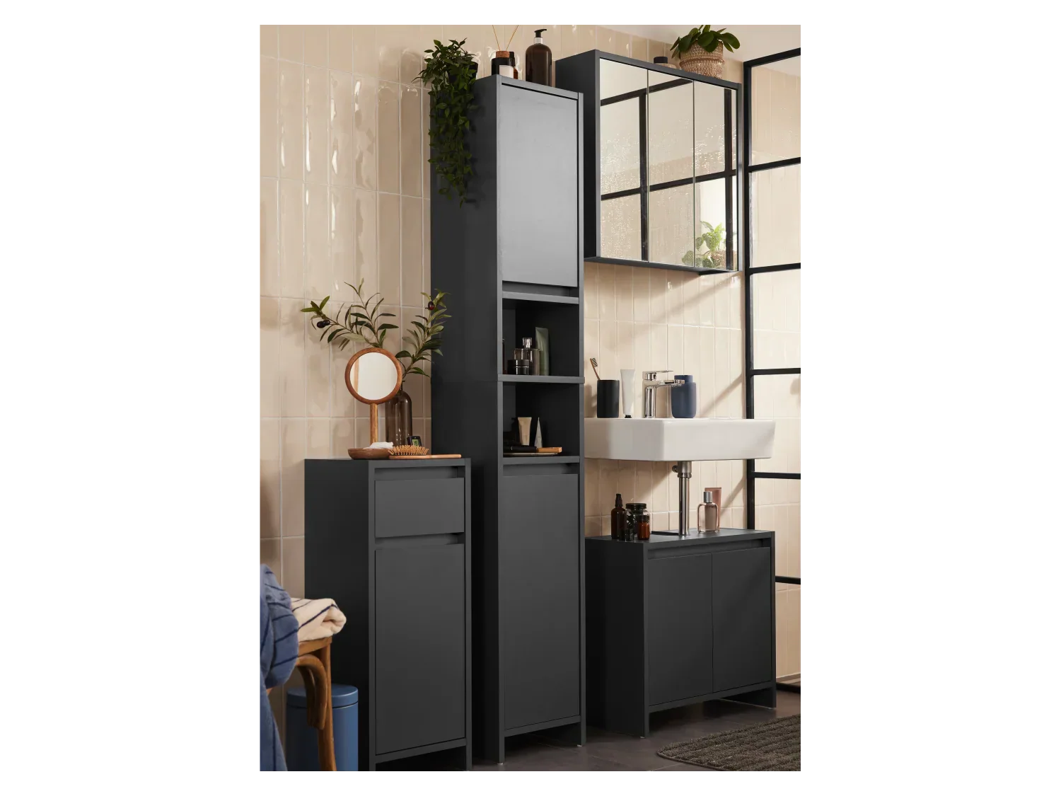 LIVARNO home Armoire de toilette OSLO, 65 x 60 x 17 cm, noir