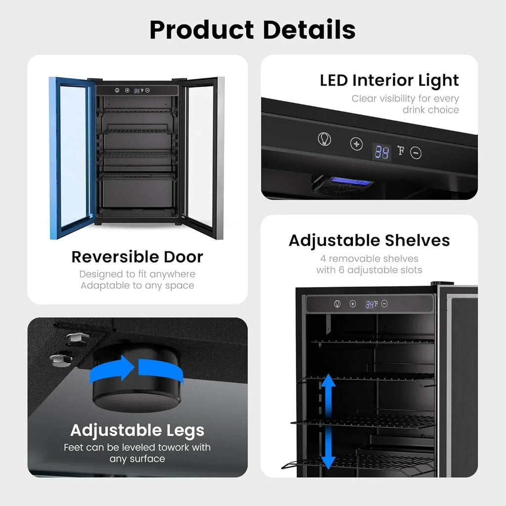 Beverage Refrigerator Cooler 126 Can Mini Fridge Glass Door for Drinks Soda Beer Wine Refrigerator