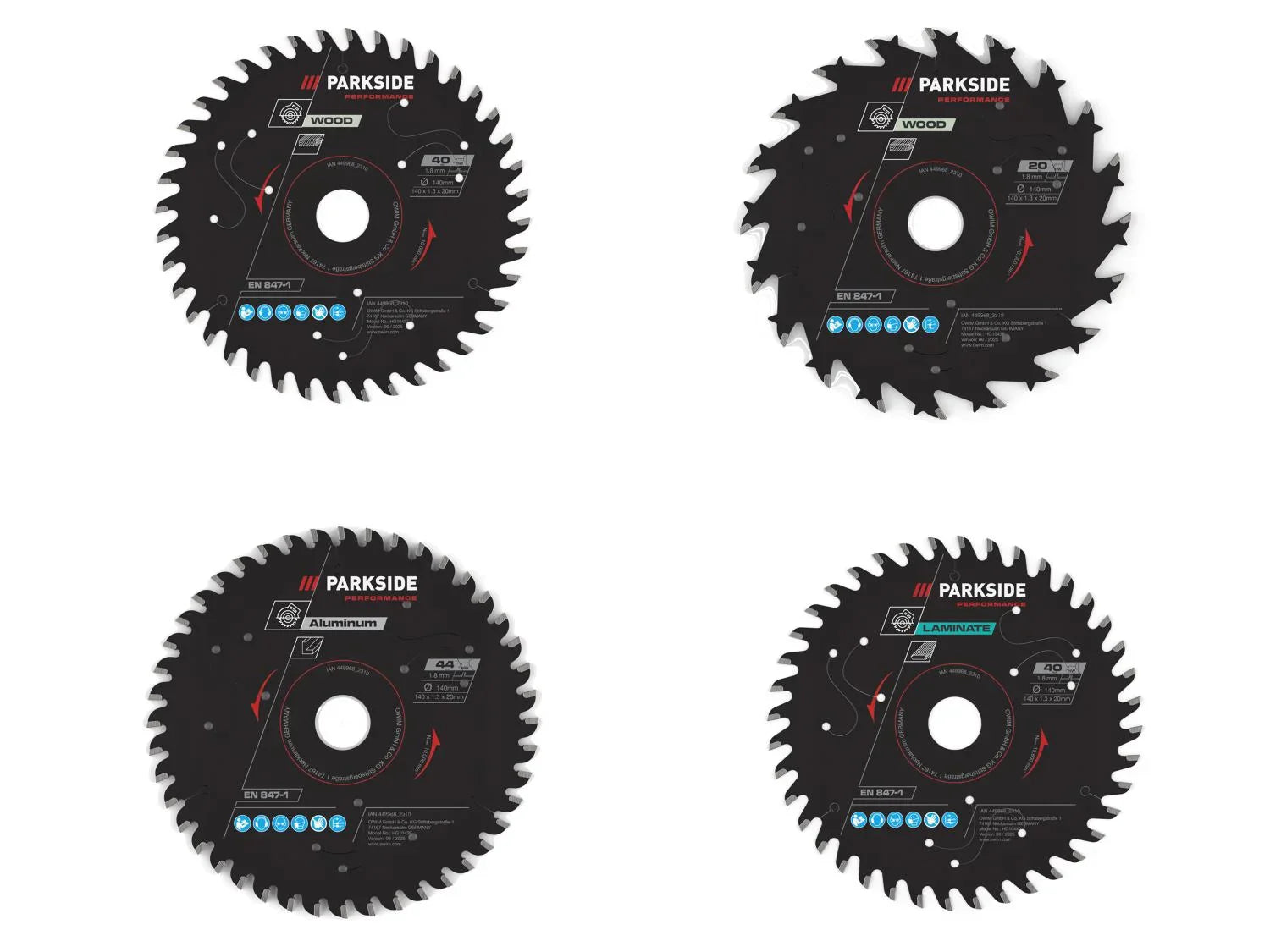 PARKSIDE PERFORMANCE Lame de scie circulaire,  140 mm, 20 dents, 40 dents, 44 dents