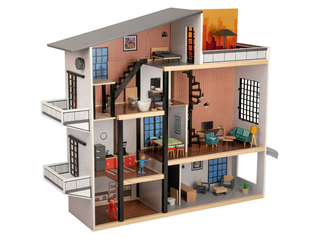 Playtive Maison de poupe XXL en bois, 54 pices
