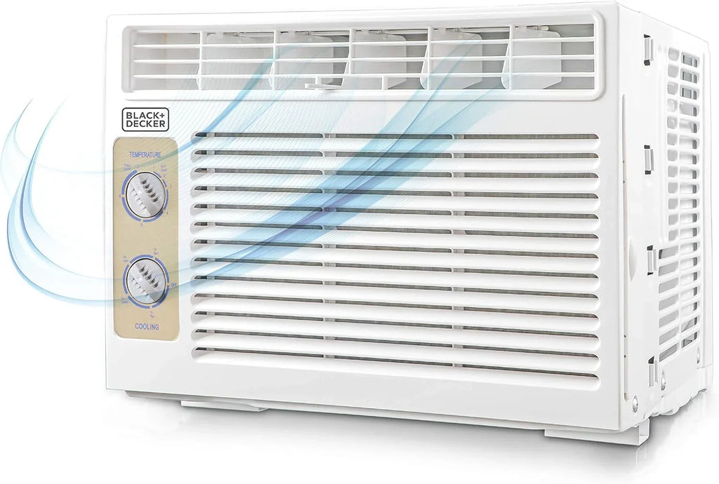 BLACK+DECKER Window Air Conditioner 5000 BTU, Cools Up to 150 Square Feet, AC Unit with Mechanical Controls, Manual Fan Only and Cool Settings, BD05MWT6, White