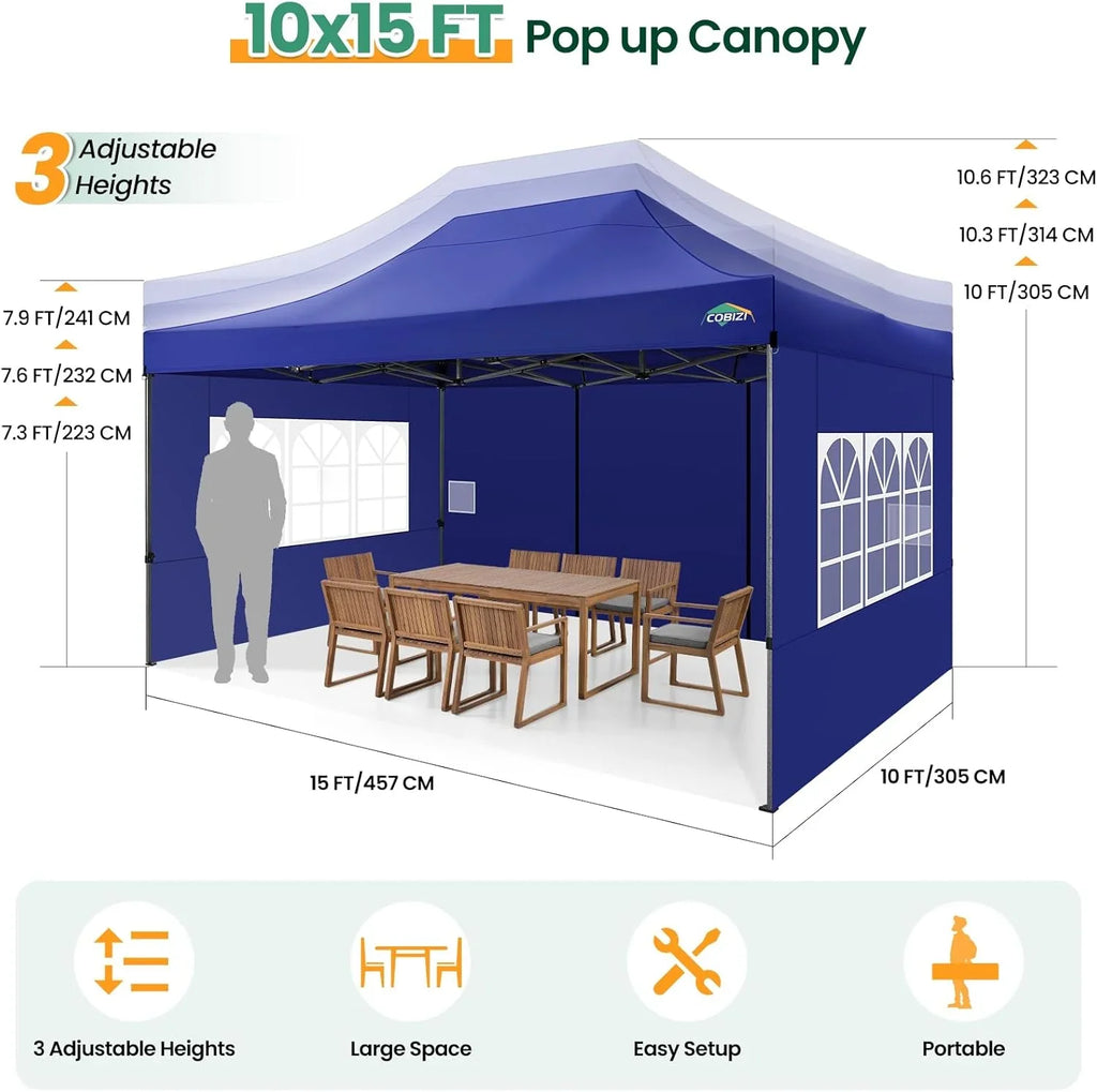 COBIZI 10x20 Heavy Duty Pop up Canopy Tent with 6 sidewalls Easy Up Commercial Outdoor Canopy Wedding Party Tents for Parties All Season Wind & Waterproof Gazebo with Roller Bag,Black(Frame Thickened)