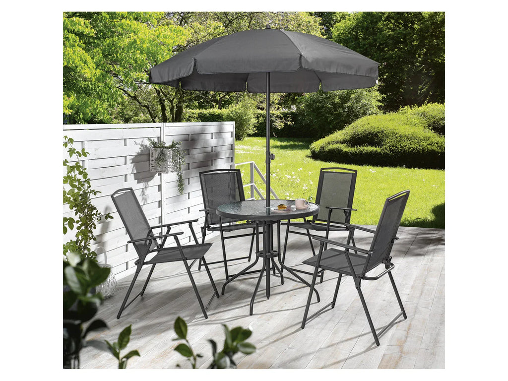 LIVARNO home Ensemble chaises et table de jardin avec parasol, 6 pices