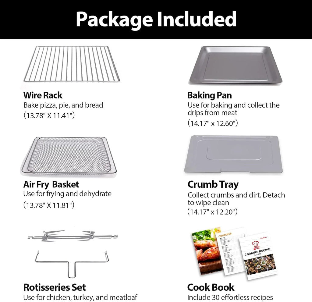 Beelicious 32QT Extra Large Air Fryer Toaster Oven Combo with Rotisserie and Dehydrator