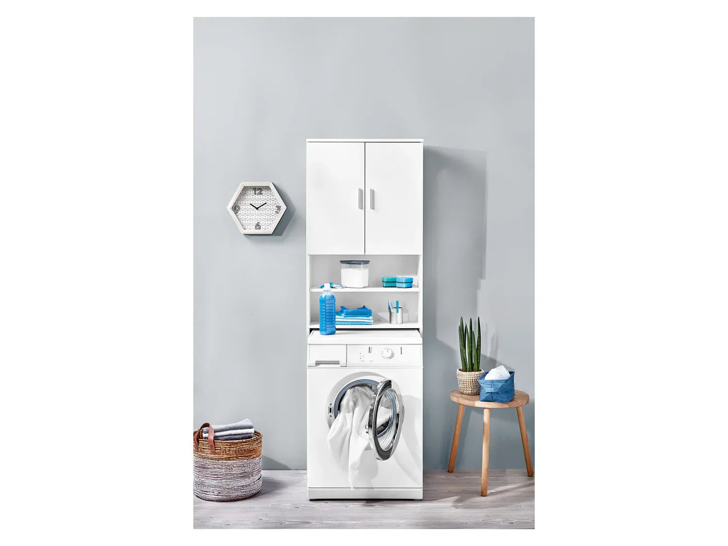 LIVARNO home Meuble pour machine  laver Liverpool, 64,5 x 190 x 25 cm, blanc