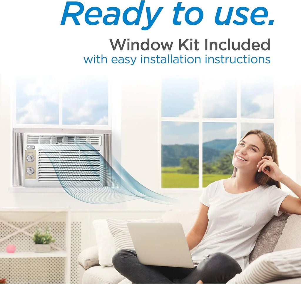 BLACK+DECKER Window Air Conditioner 5000 BTU, Cools Up to 150 Square Feet, AC Unit with Mechanical Controls, Manual Fan Only and Cool Settings, BD05MWT6, White