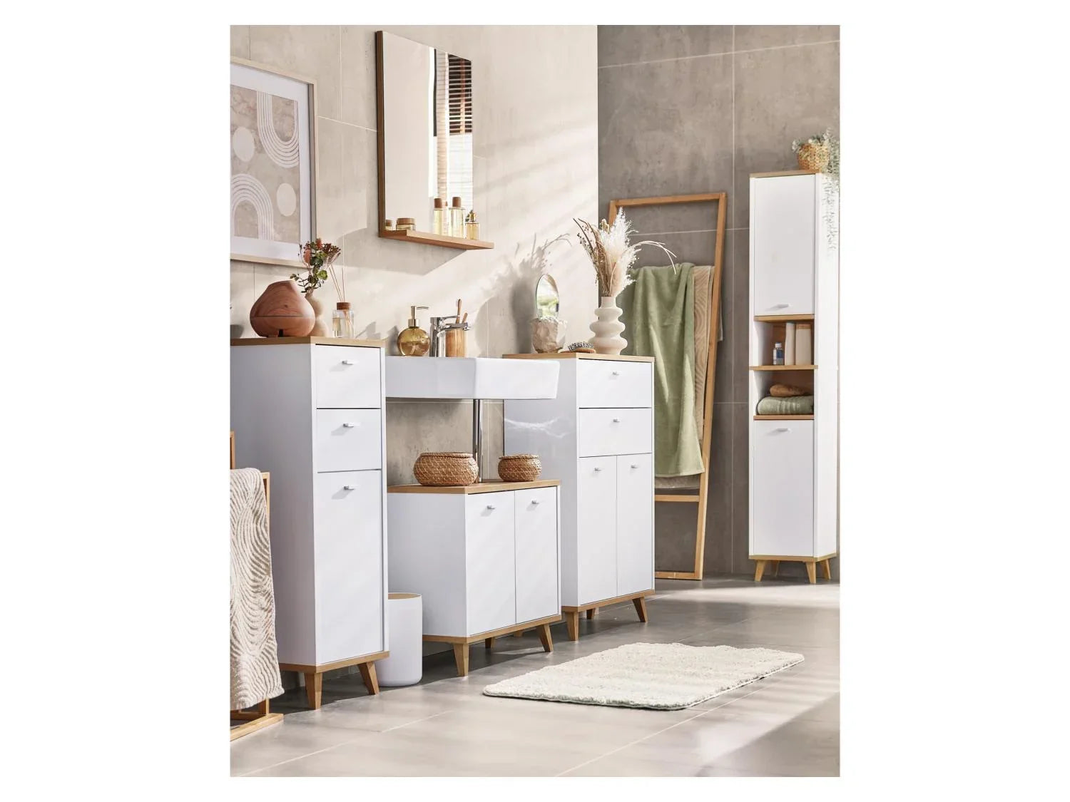 LIVARNO home Colonne de salle de bains Corfu, 32 x 180 x 28 cm, blanche/imitation chne