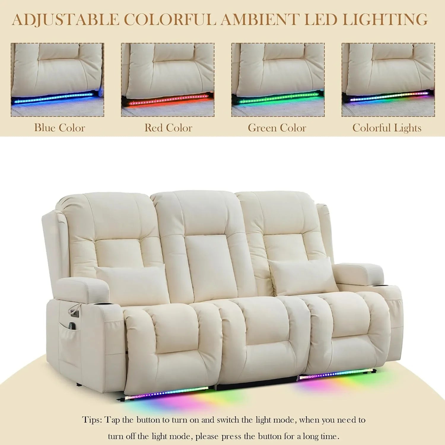 TUNYI Power Loveseat Recliner Sofa with Massage & Heat Home Theater Seating with Console Electric Recliner RV Sofa with USB/Outlet/Storage/Side Pocket/LED Light/Speaker (Brown, Loveseat)