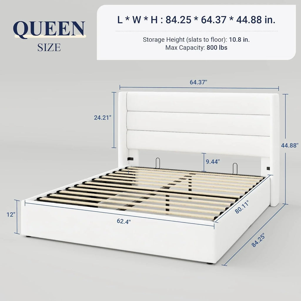 Allewie Queen Size Lift Up Storage Bed Modern Wingback Headboard Hydraulic Support