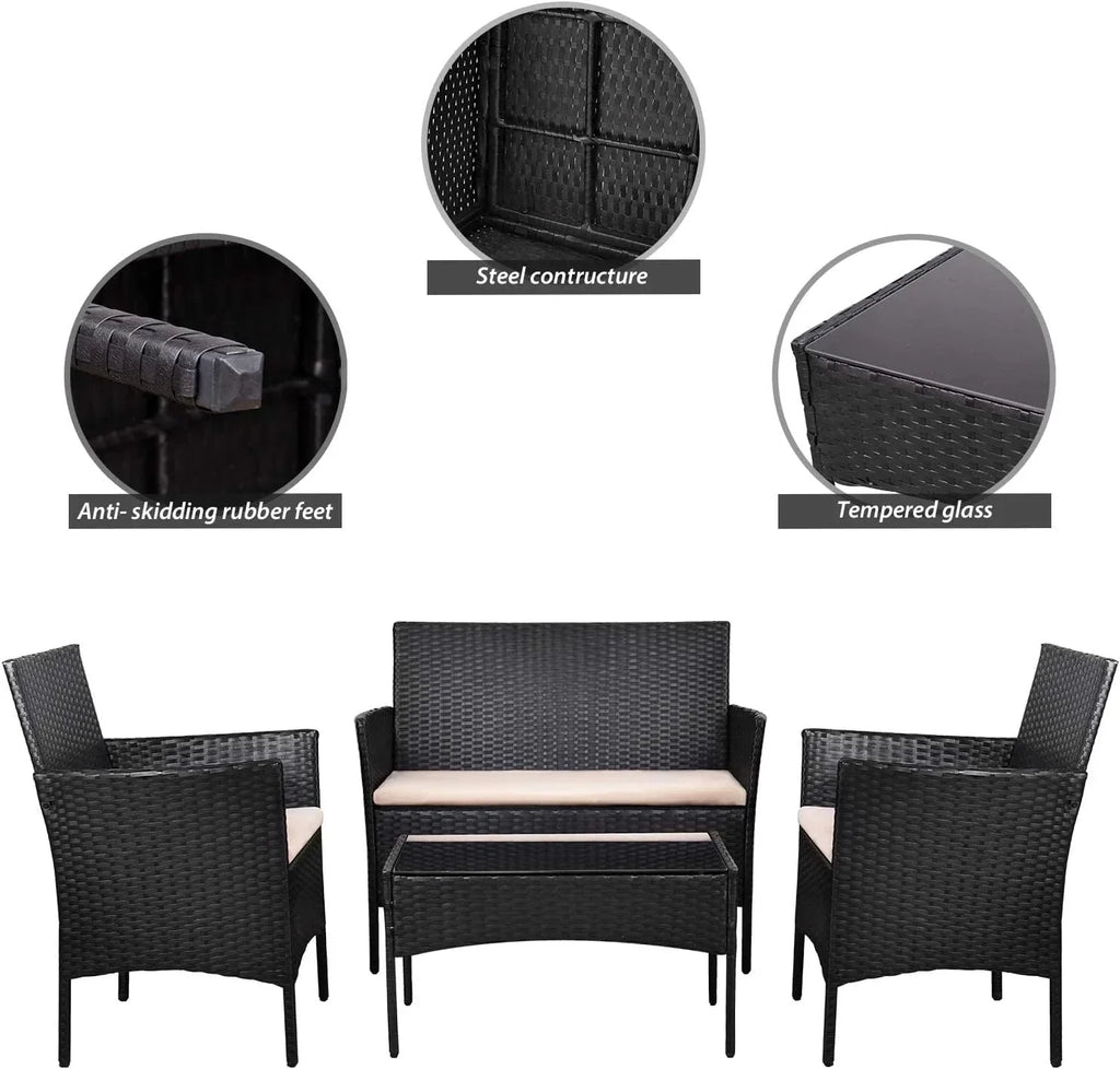 4 piece outdoor patio furniture set rattan chair wicker set