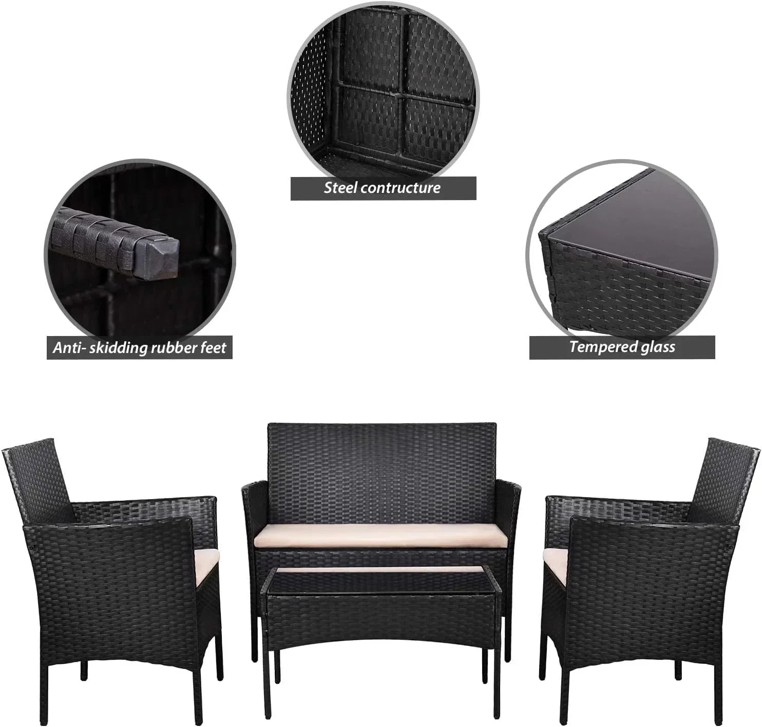 4 piece outdoor patio furniture set rattan chair wicker set