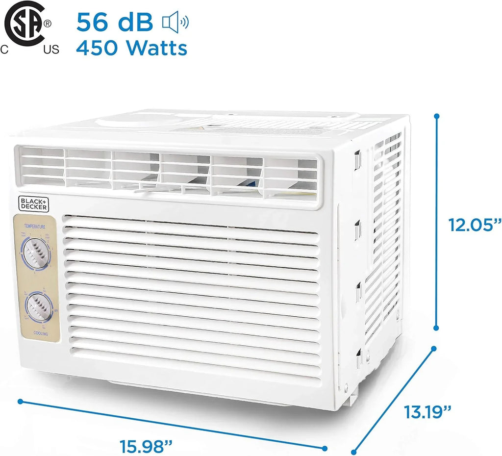 BLACK+DECKER Window Air Conditioner 5000 BTU, Cools Up to 150 Square Feet, AC Unit with Mechanical Controls, Manual Fan Only and Cool Settings, BD05MWT6, White