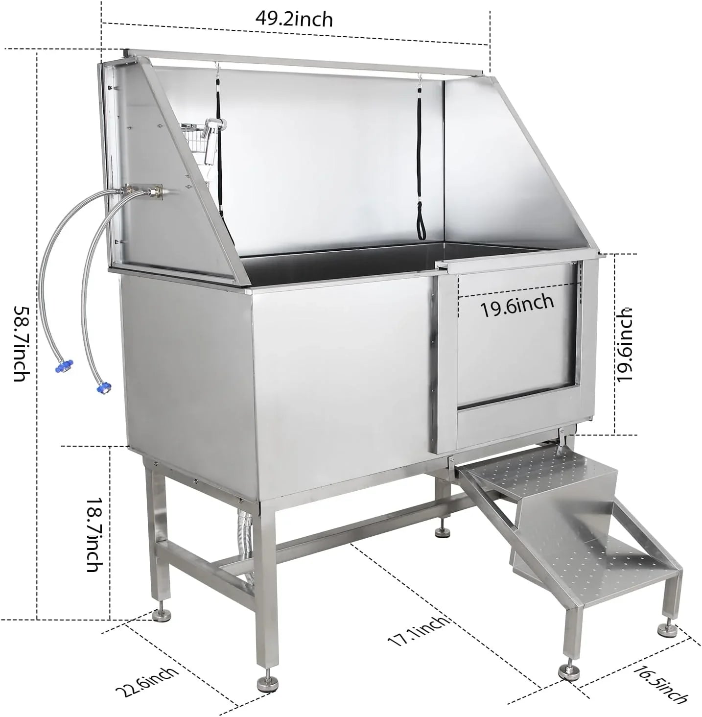 50 Dog Wash Bathtub, Pet Wash Station, Professional Stainless Steel Dog Grooming Tub with Ramp, Faucet, Sprayer, Drain Kit, Right Door