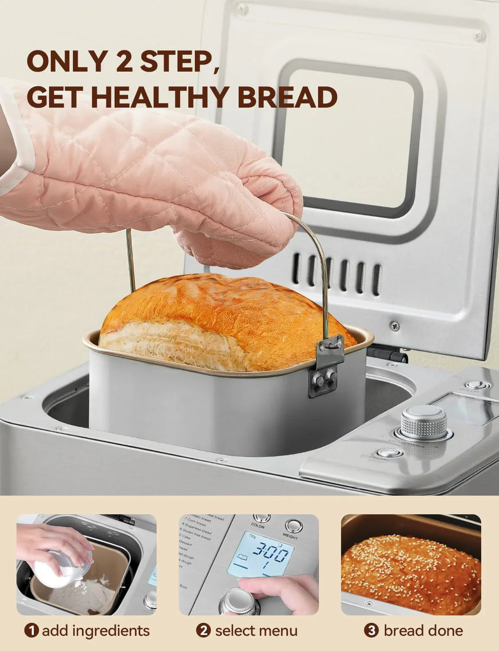 Neretva Bread Maker, 20-IN-1 2LB Bread Machine Dual Heater Bread Maker Machine Automatic with Nonstick Ceramic Pan, 15H Timer & 1H Keep Warm Set, Low Noise, Stainless Steel Breadmaker Recipe-Green