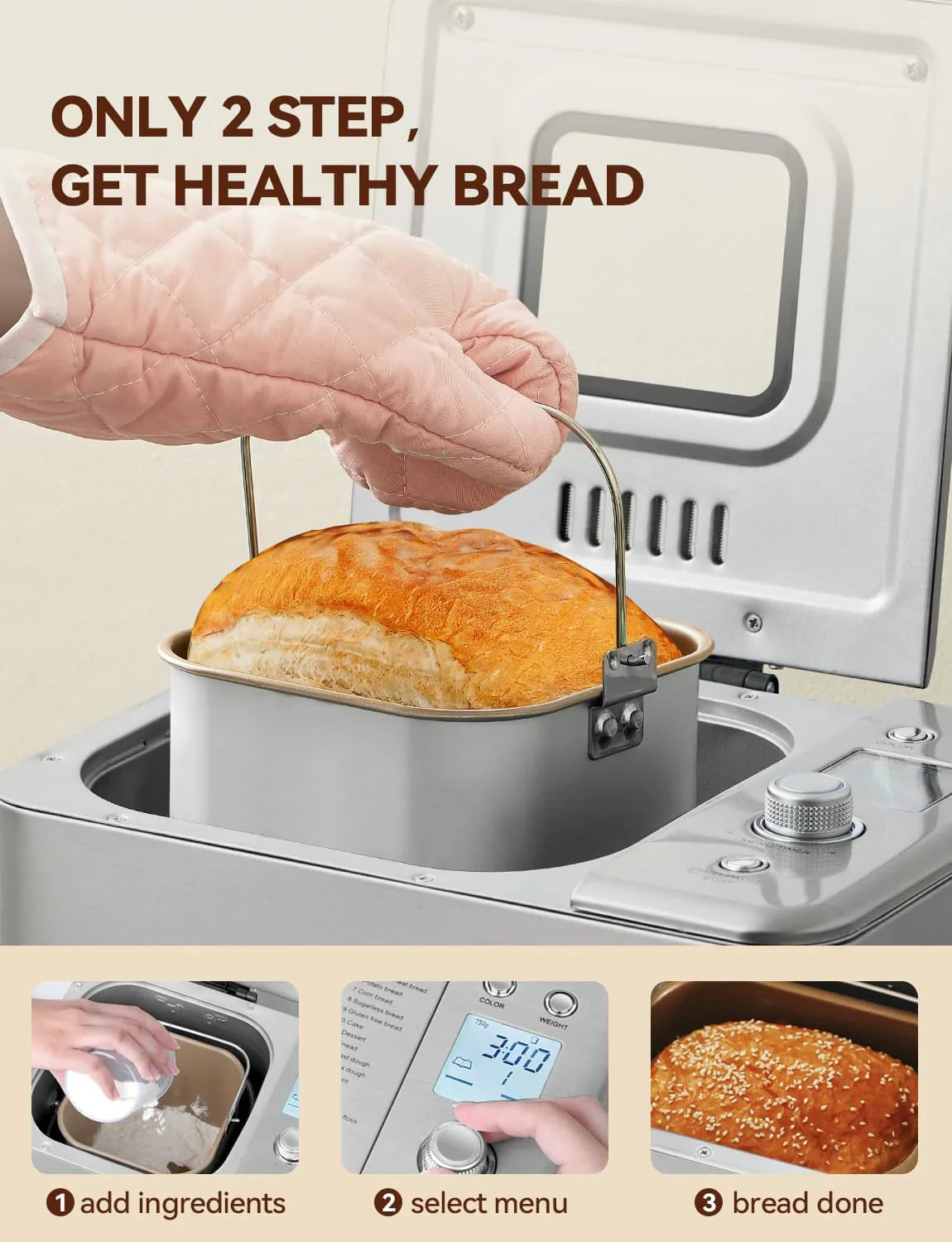 Neretva Bread Maker, 20-IN-1 2LB Bread Machine Dual Heater Bread Maker Machine Automatic with Nonstick Ceramic Pan, 15H Timer & 1H Keep Warm Set, Low Noise, Stainless Steel Breadmaker Recipe-Green