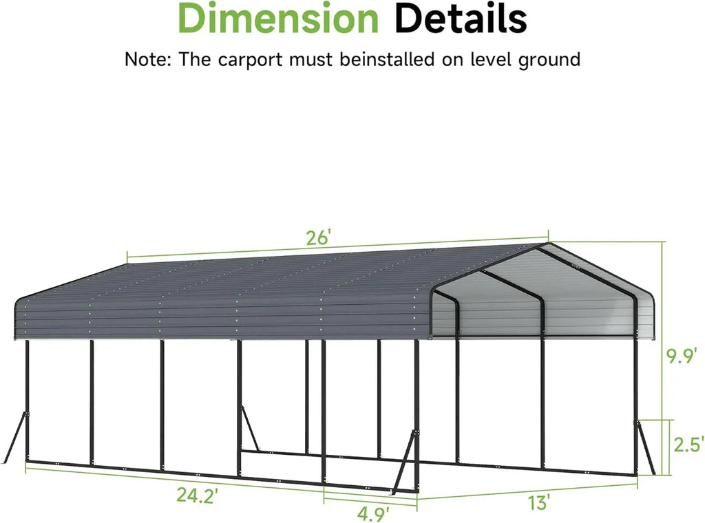 10'x15' Heavy Duty Metal Carport Outdoor Garage Car Shelter Shade with Heavier Frame