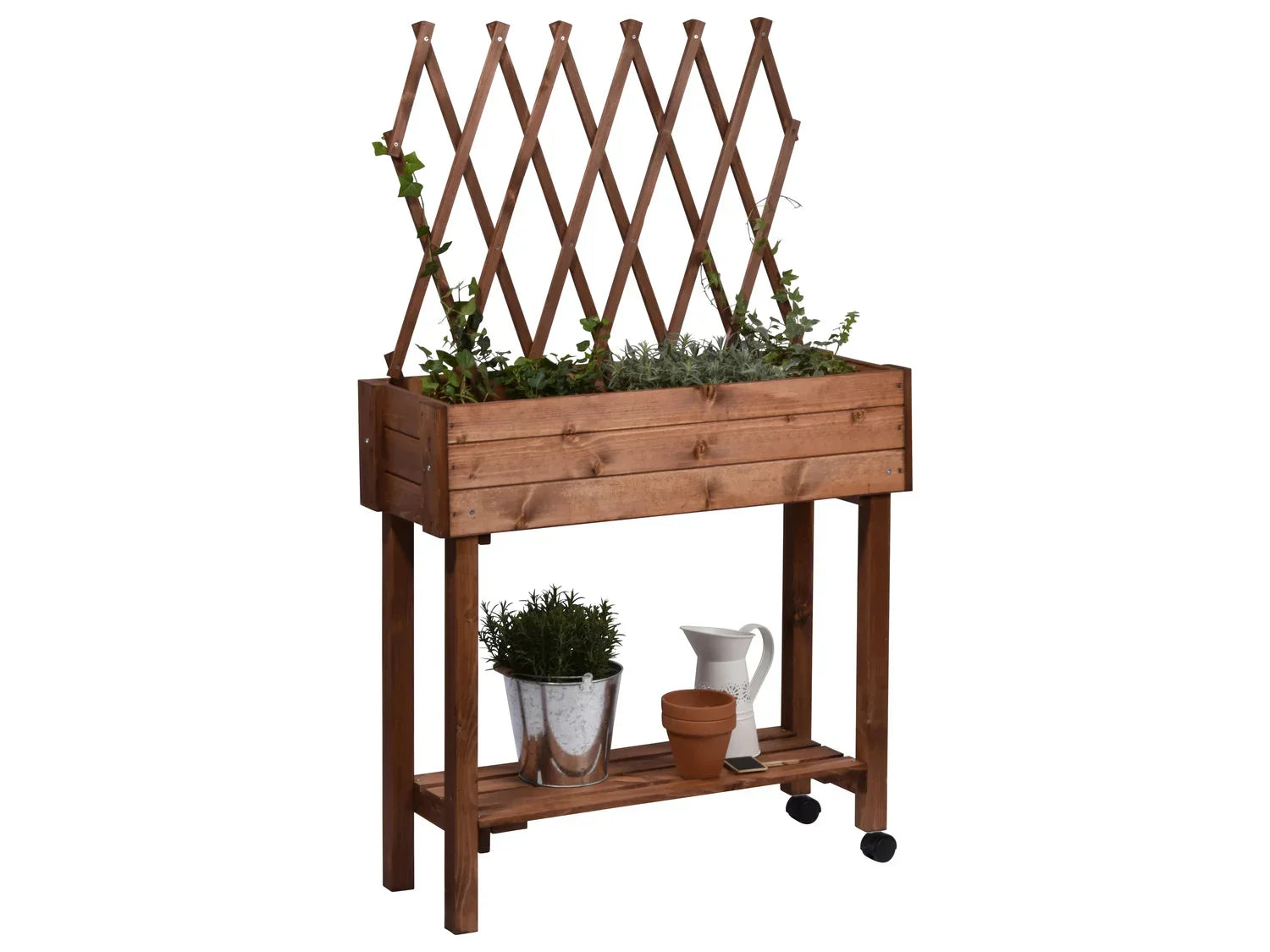 dobar Jardinire surleve  roulettes avec treillis, L 79 x l 28,5 x H130 cm