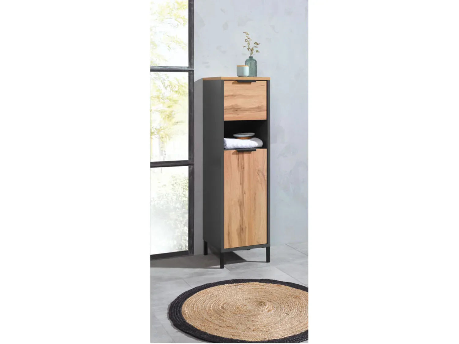 LIVARNO home Armoire latrale de salle de bain San Diego, 34 x 119 x 33 cm, imitation chne/anthracite