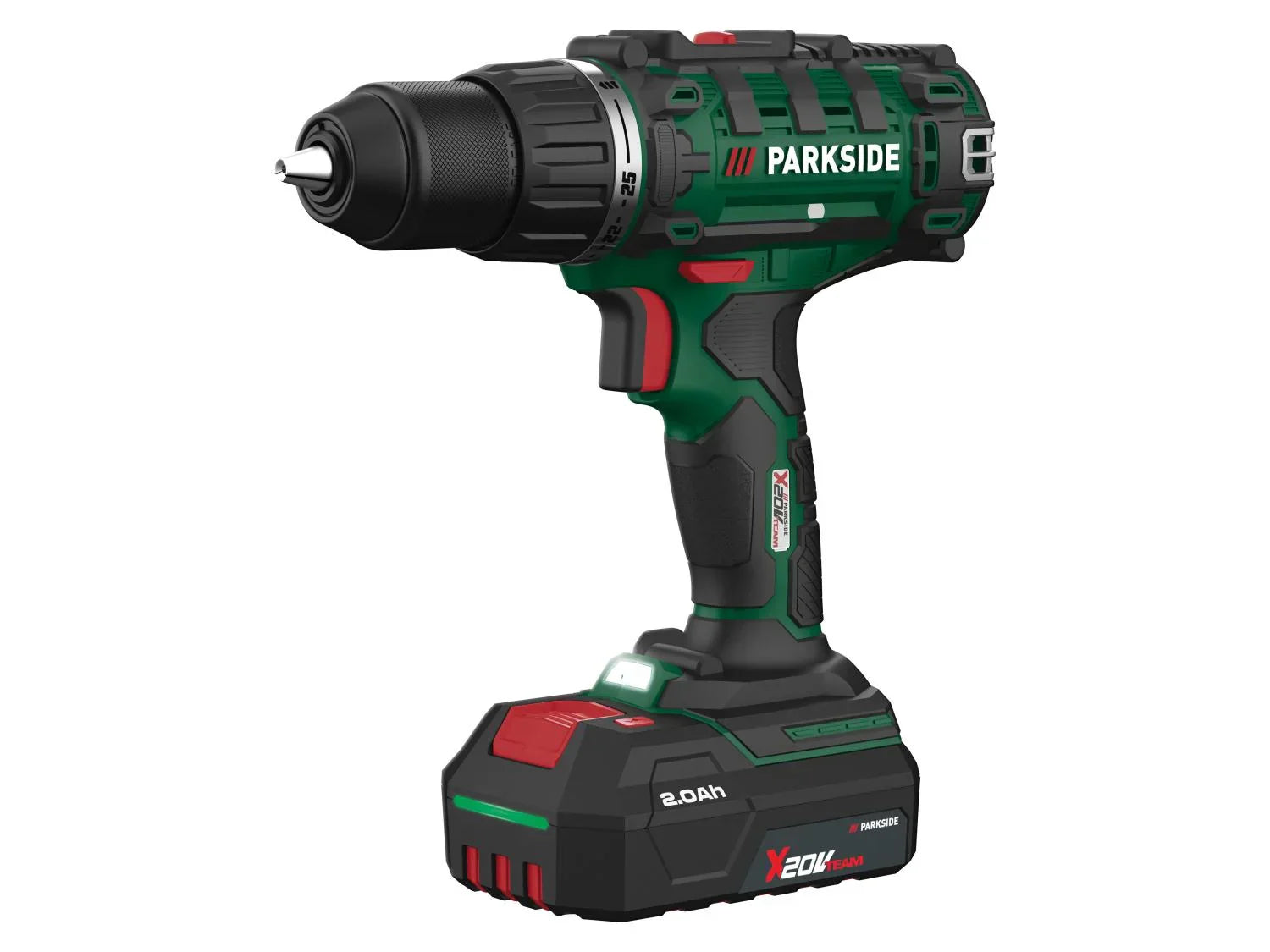 PARKSIDE Set perceuse-visseuse sans fil et accessoires + 2 Batteries + Chargeur, 20 V