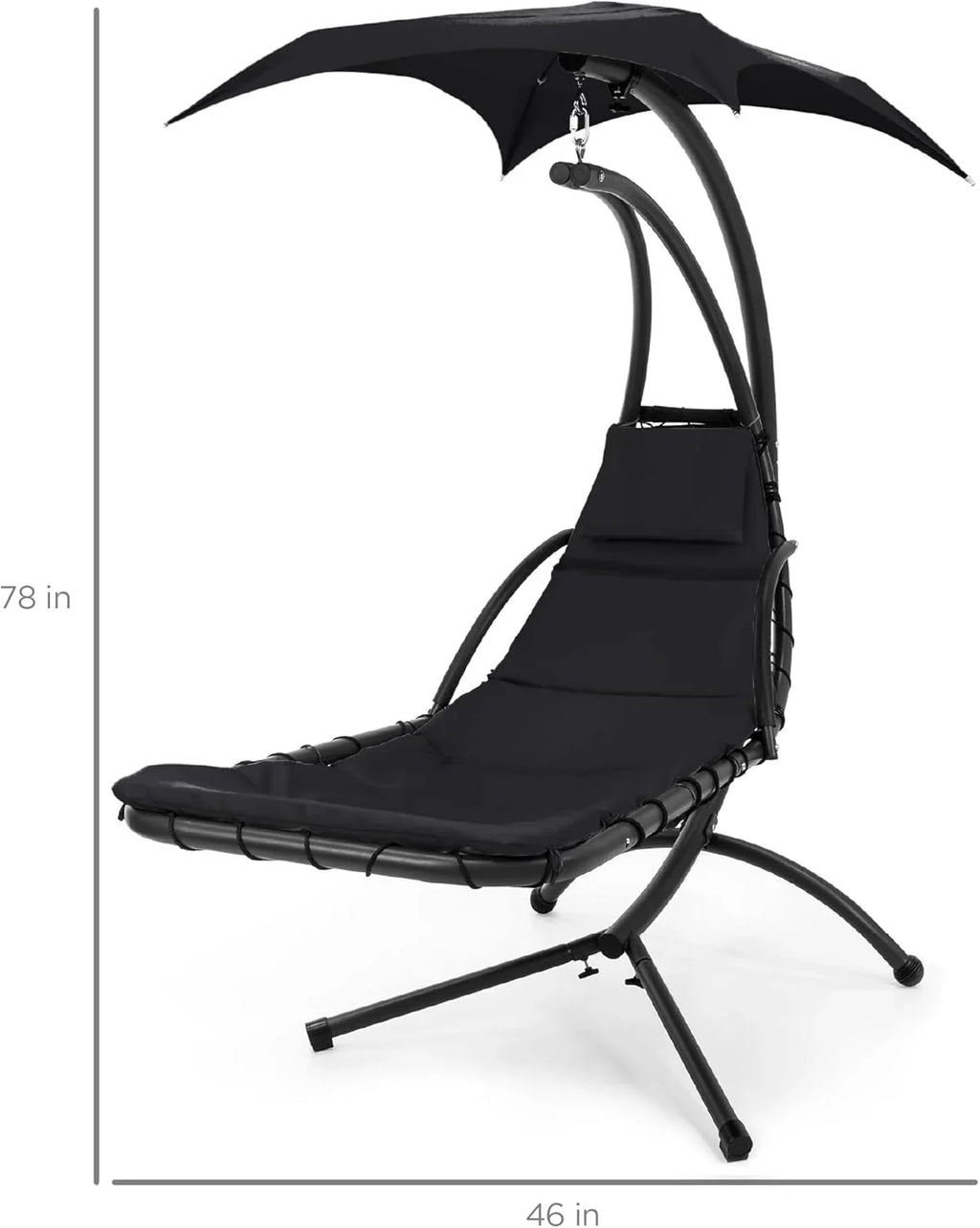 Best Choice Products Outdoor Hanging Curved Steel Chaise Lounge Chair Swing w/Built-in Pillow and Removable Canopy - Charcoal Gray