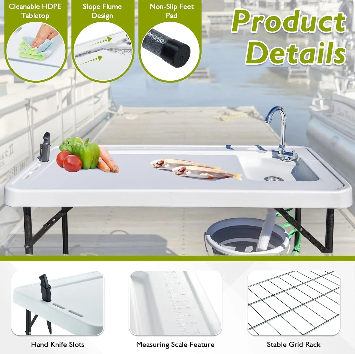 Folding Fish Cleaning Table Portable Camping Sink Table Outdoor Fish Fillet Cleaning Station