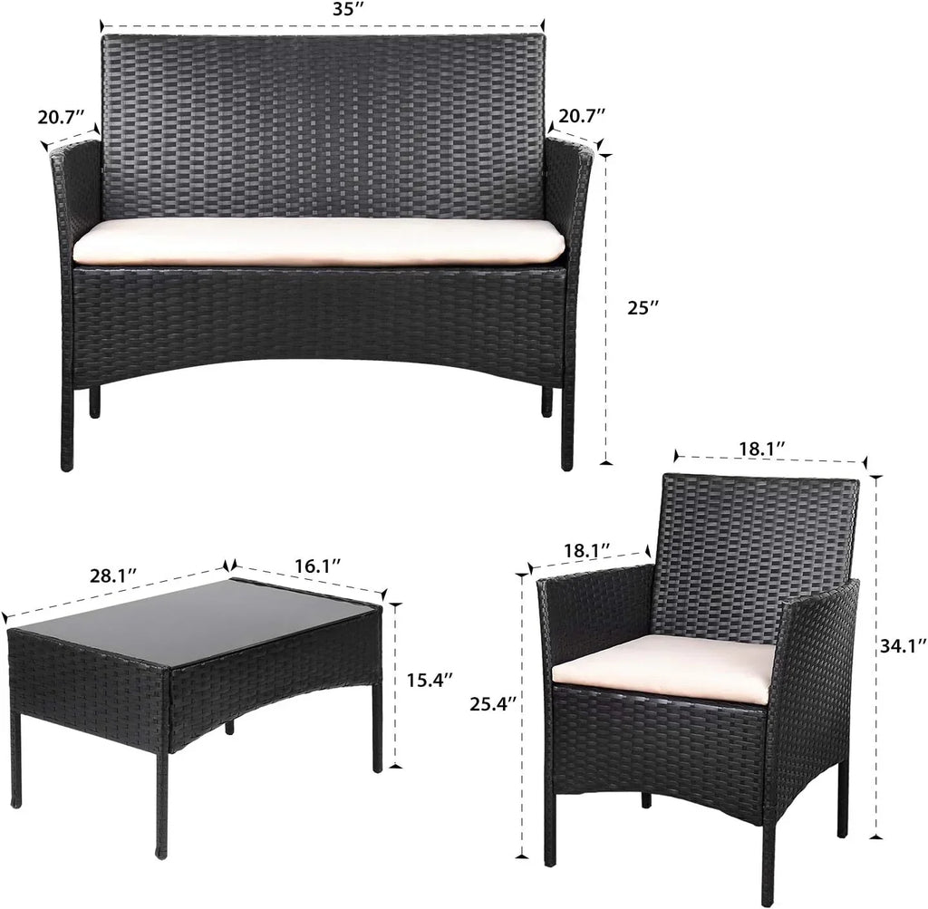 4 piece outdoor patio furniture set rattan chair wicker set